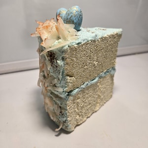 Faux Slice of Robin's Egg Toasted Coconut Cake - Speckled Easter Dessert Decor