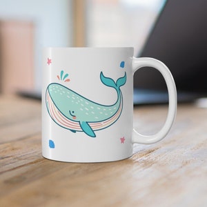 Cute Whale Marine Mug Best Aquatic Animal Day Mammals Coffee Cup Best Birthday Gift for Ocean Lovers Enthusiasts Whale Ceramic Mug 11oz image 1