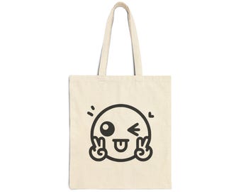 Cute Peace Emoticon Emoji Cotton Canvas Tote Bag Best Birthday Gift for Her Mom Women Funny Emoji Gift Funny Purse Cute Tote Bag Best Gift