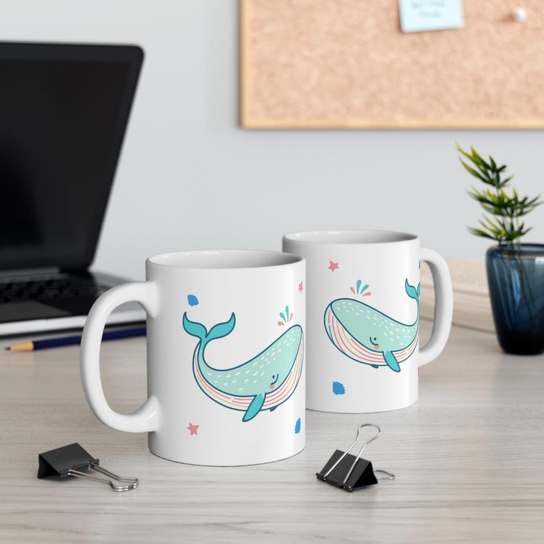 Cute Whale Marine Mug Best Aquatic Animal Day Mammals Coffee Cup Best Birthday Gift for Ocean Lovers Enthusiasts Whale Ceramic Mug 11oz image 3