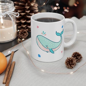 Cute Whale Marine Mug Best Aquatic Animal Day Mammals Coffee Cup Best Birthday Gift for Ocean Lovers Enthusiasts Whale Ceramic Mug 11oz image 2
