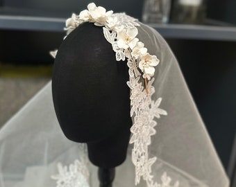 Vintage Franse bloemrijke bruiloft kroon, luxe kralen ivoor bruids tiara's, Boho bruiloft haar decoraties handgemaakte tiara's gemaakt van Argil