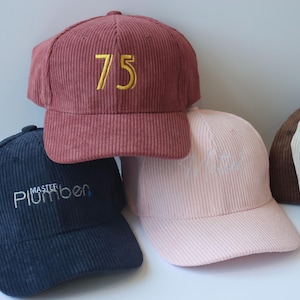 Gorra de béisbol de pana personalizada, gorra de papá de algodón bordada con texto personalizado, gorra de regalo unisex de algodón puro, gorra de fiesta