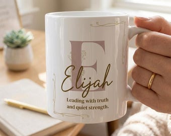 Elijah Name Meaning Mug. Inspirational Name Meaning Coffee Cup