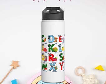 Botella de agua con aprendizaje ABC para niños, aprendizaje preescolar, regalo para la vuelta al cole.