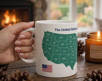 USA States Map Ceramic Mug: Patriotic Traveler's Coffee Cup