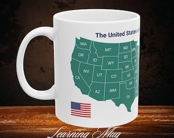 USA States Map Ceramic Mug: Patriotic Traveler's Coffee Cup