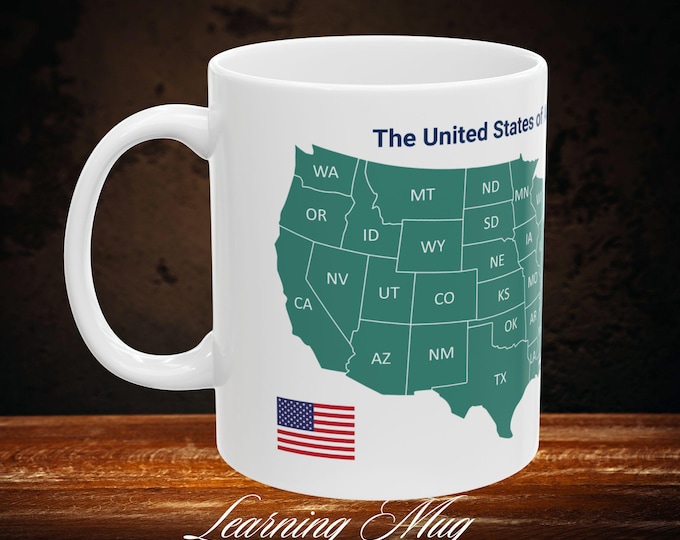 USA States Map Ceramic Mug: Patriotic Traveler's Coffee Cup