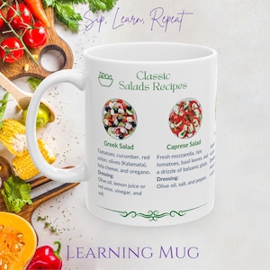 Caneca de receita de salada clássica - presente de cozinha exclusivo para amantes da gastronomia, preparação de refeições, perda de peso, culinária saudável e receitas fáceis