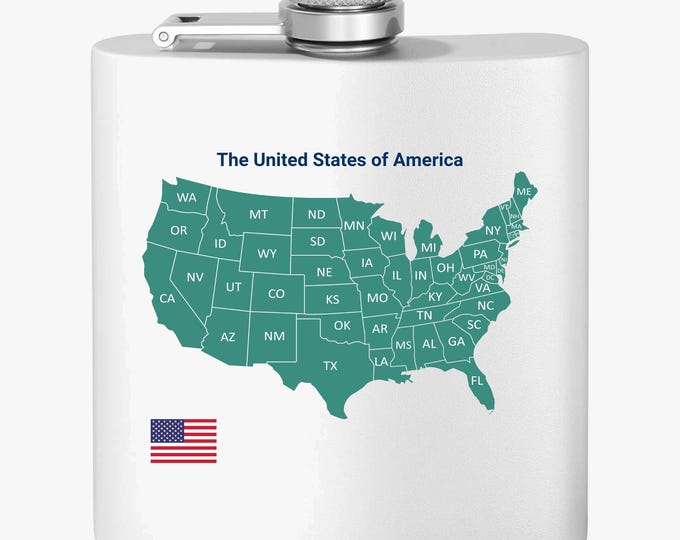 USA Map Stainless Steel Flask: Patriotic Traveler Gift (6oz)