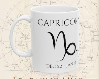 Taza del zodiaco Capricornio: Taza de café astrológica con constelaciones y rasgos