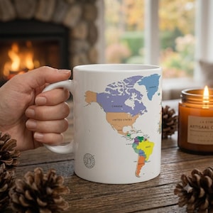 Taza de café de cerámica con mapa del mundo: Regalo de geografía