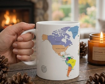 Keramische koffiemok wereldkaart: cadeau aardrijkskunde