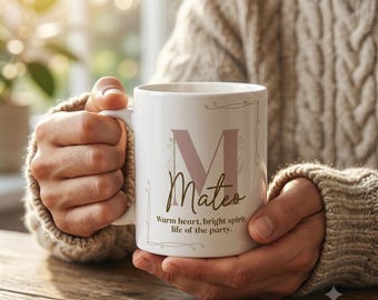 Mateo Name Mug, Warm Heart, Bright Spirit, Life of the Party Coffee Cup