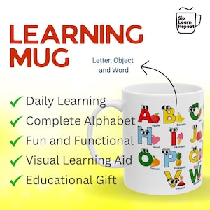 Taza de cerámica para aprender el abecedario, regalo educativo para niños, aprende el abecedario a diario, aprende las letras del alfabeto, preescolar, jardín de infancia, educación en casa