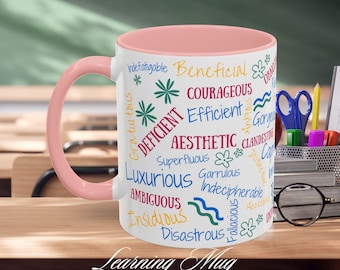 English Adjectives Learning Coffee Mug: Grammar Study Tool