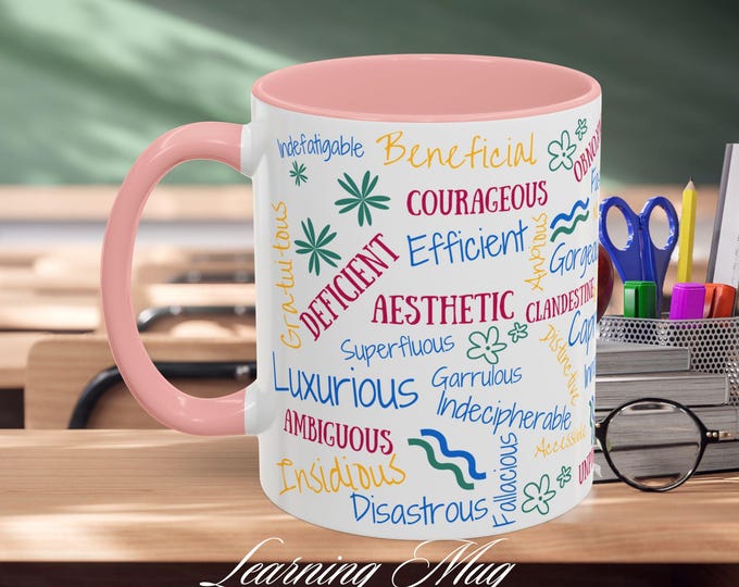 English Adjectives Learning Coffee Mug: Grammar Study Tool