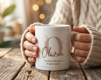 Olivia Name Meaning Mug | Leading with Grace Living in Peace, Inspirational Ceramic Mug