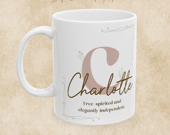 Charlotte Name Mug, Free-Spirited and Elegantly Independent, Inspirational Name Meaning Coffee Cup