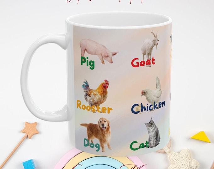 Farm Animals Learning Mug. Early learning for your preschool or kindergarten kids.