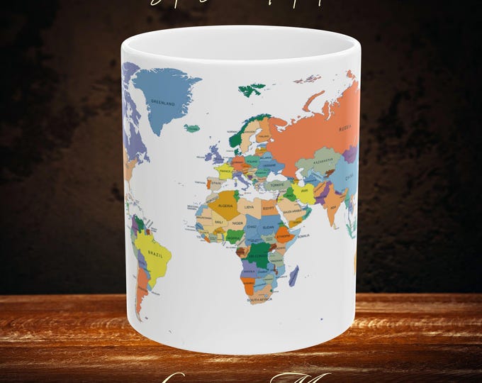 World Map Ceramic Coffee Mug: Geography Gift