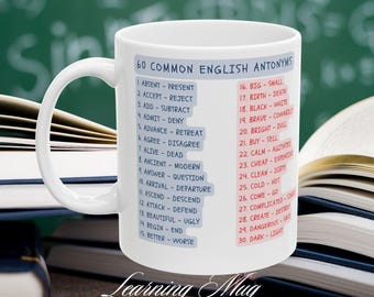 English Antonyms Learning Mug: Vocabulary Student Gift