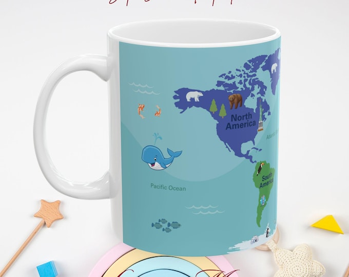 World Map Ceramic Mug: Interactive Geography Learning Gift