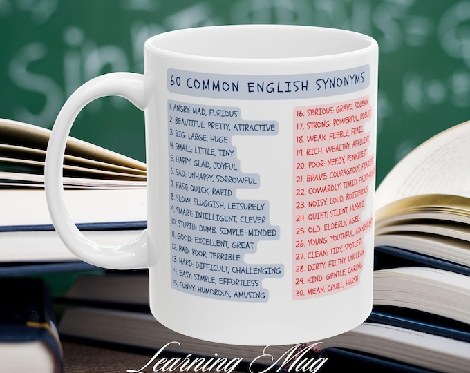 English Synonyms Learning Mug: Vocabulary Builder Gift