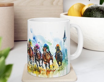 Regalo Derby, Taza Derby, Taza de café, Regalos de carreras de caballos, Regalos para él, Caballo, Carrera de caballos, Kentucky Derby 2024, Jockey, Taza, (11oz)