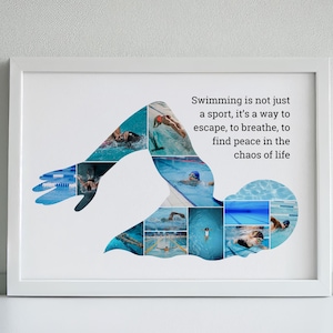 Fotocollagelijst zwemmer, aangepast cadeau voor zwemmer, gepersonaliseerde sportcadeaus, zwemcadeau, canvas, Photoshop, direct downloaden