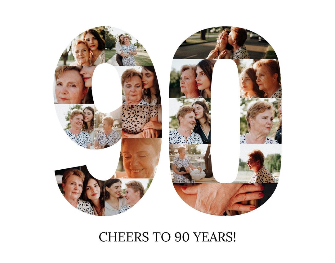 Number 90 Photo Collage Template, Personalized, 90th Birthday Gift ...