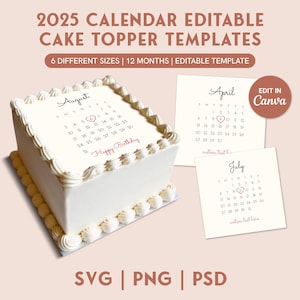 Burn Away Square Cake Topper 2025 Kalendervorlage, quadratische Form Cake Topper, bedruckbar, svg, png, psd, Canva, Zuckerguss, Oblatenpapier