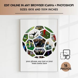 Soccer Ball Photo Collage template, soccer theme gifts, Soccer team Gifts, European Football, Soccer Coach gift, Canva, Instant Download
