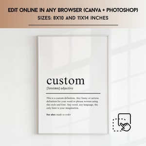 Custom Definition Print, Personalised Dictionary Wall Art, Dictionary Sign, Typography Poster, printable, Instant Download