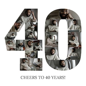 40番の写真コラージュ テンプレート、パーソナライズ、40歳の誕生日プレゼント、装飾、Canva、ドラッグ アンド ドロップ、Photoshop、印刷可能、即時ダウンロード
