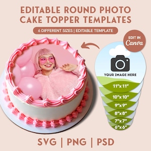 editable Burn Away Cake Topper Photo Template, Birthday Photo Cake Topper, Printable, svg, png, psd, Canva, Sugar Frosting, Wafer Paper