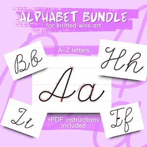 modelo de arte em arame com alfabeto completo, modelo de caligrafia para impressão para arte em arame, letras maiúsculas e minúsculas, estênceis de letras de tricô, PDF