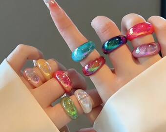 10 Stück Stapelringe Set, Bunte Chunky Ringe, Resin Ringe, Funky Ringe, y2k Ringe, Acryl Ring, Trendy, Kunststoffringe, vintage, aesthetic