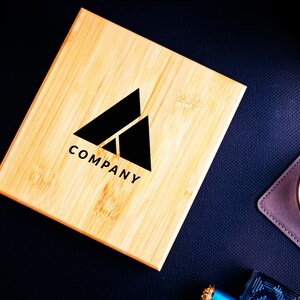 Custom Company Logo Engraved Whiskey Stone Set, Corporate Gift, Whiskey Lover Gifts, Personalized Bamboo Whiskey Gift Set, Chilling Stones