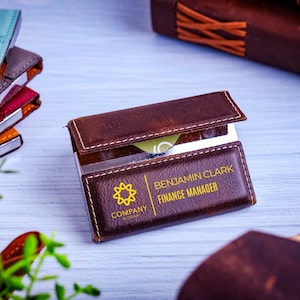 Porte-cartes homme d'affaires, Porte-cartes en cuir, Porte-cartes de visite personnalisé, Cadeau pour patron, Cadeau pour employé, Porte-cartes avec logo gravé