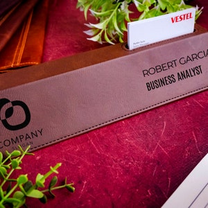 Personalized Desk Wedge, Business Logo Engraved Desk Wedge, Corporate Gifts, Leather Desk Plate, Office Gift, Gift For Boss, Gift for Him