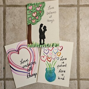Valentine&#39;s Day cards, 1 Corinthians 13, love is patient, love is kind, Christian artwork, Bible verse