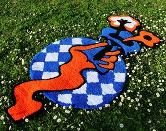 Tapis tufté à la main - fleur bleu/orange