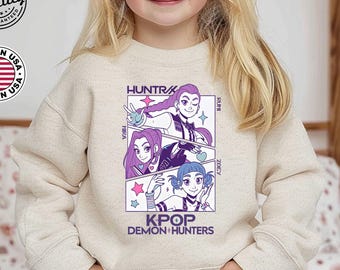 Huntrix Girls Youth Shirt, Kpop Demon Hunters Sweatshirt, Vintage Huntrix Hoodie, Kawaii cosplay fashion, Rumi Zoey Mira Shirt, Kpop Tee