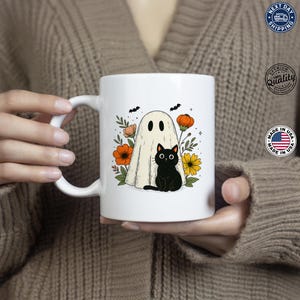 Cute Ghost and Black Cat Cup Halloween Gift, Black Cat Witchy Mug, Cat Lover, Mug Birthday Gift, Pumpkin Mug, Ghost Mug, Coffee Tea Lovers