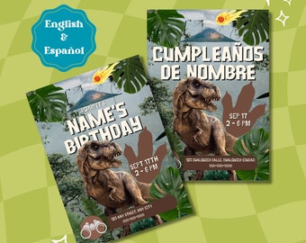 Editable T Rex Jungle Party Birthday Invitation – Dinosaur Printable Digital Template - Invitación de Cumpleaños - English Español