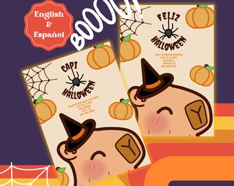 Editable Capybara Halloween Invitation – Bilingual Template (Digital Download)