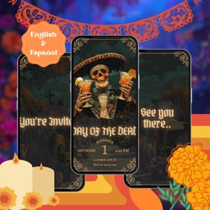 Editable Day of the Dead Party Invitation – Video Digital Template - Invitación - English Español - Charro Mariachi Calavera