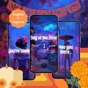 Editable Day of the Dead Party Invitation – Video Digital Template - Invitación - English Español