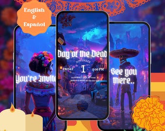 Editable Day of the Dead Party Invitation – Video Digital Template - Invitación - English Español